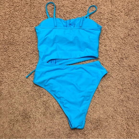 Swim Suit Blue One Piece with Cutouts Women’s Large Turquoise Bathing Suit - Picture 3 of 8